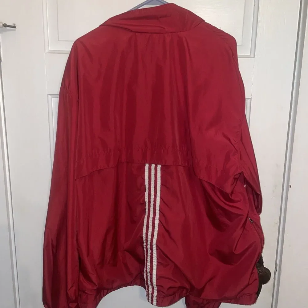 Adidas Windbreaker Jacket Mens 2XL Red‎ Maroon Lighweight Long Sleeve Pullover